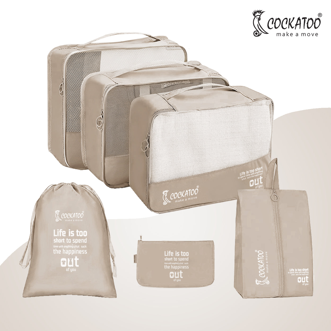 Cockatoo Trek-Trove 6 Pc Travel Storage Bag, Travel Organizer Bags for Luggage, Material: Silk Cotton(6 Month Warranty)