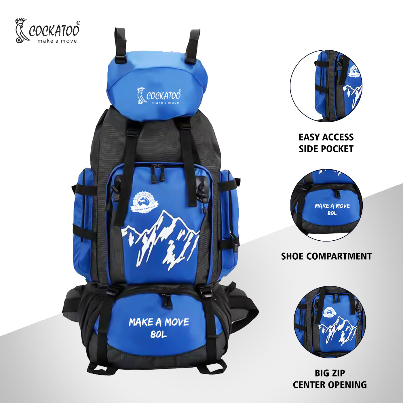 80L Blue Rucksack Trekking Bag
