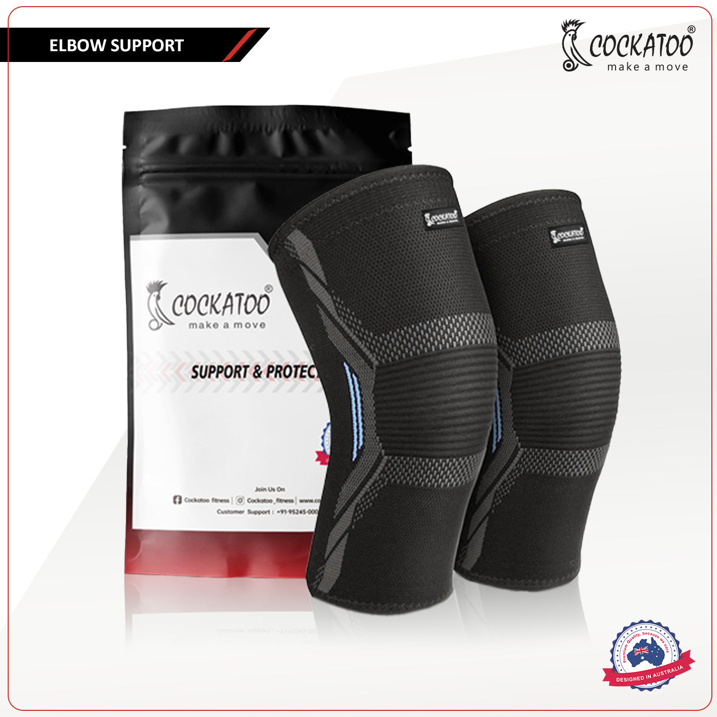 Cockatoo Elbow Support For Gym, Elbow sleeve For Men,Elbow Sleeve for Support and Compression, Comfortable and Breathable Elbow Brace for Sports and Recovery(Pack of Two)