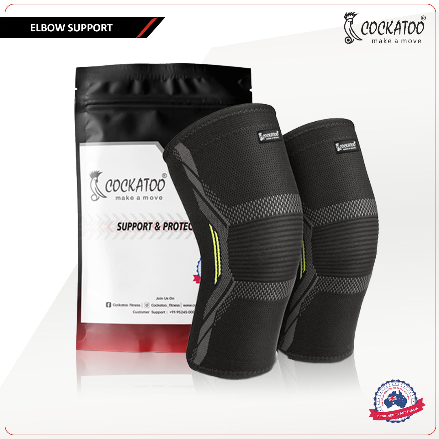 Cockatoo Elbow Support For Gym, Elbow sleeve For Men,Elbow Sleeve for Support and Compression, Comfortable and Breathable Elbow Brace for Sports and Recovery(Pack of Two)