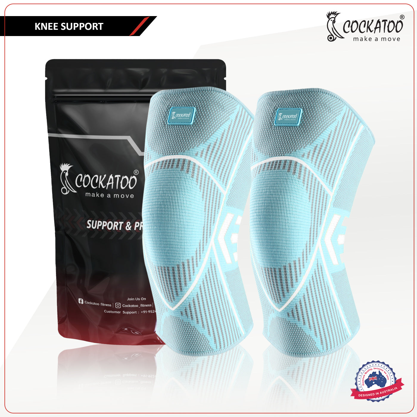 Cockatoo Knee Compression Support KN-222 - Nylon & Spandex Material - Green Color - Extra-Large Size - for Gym, Running, Cycling, Sports, Jogging, Workout, and Pain Relief