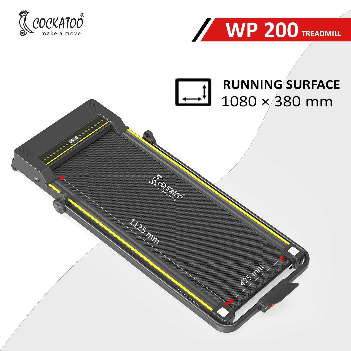 Cockatoo WP-200 1.5HP - 3HP Peak Motorized Treadmill, Walking Pad for Home, Foldable Treadmill, Max Speed- 8 Km/Hr, Max Weight 110 Kg(Free Installation Assistance, 1 Year Warranty)