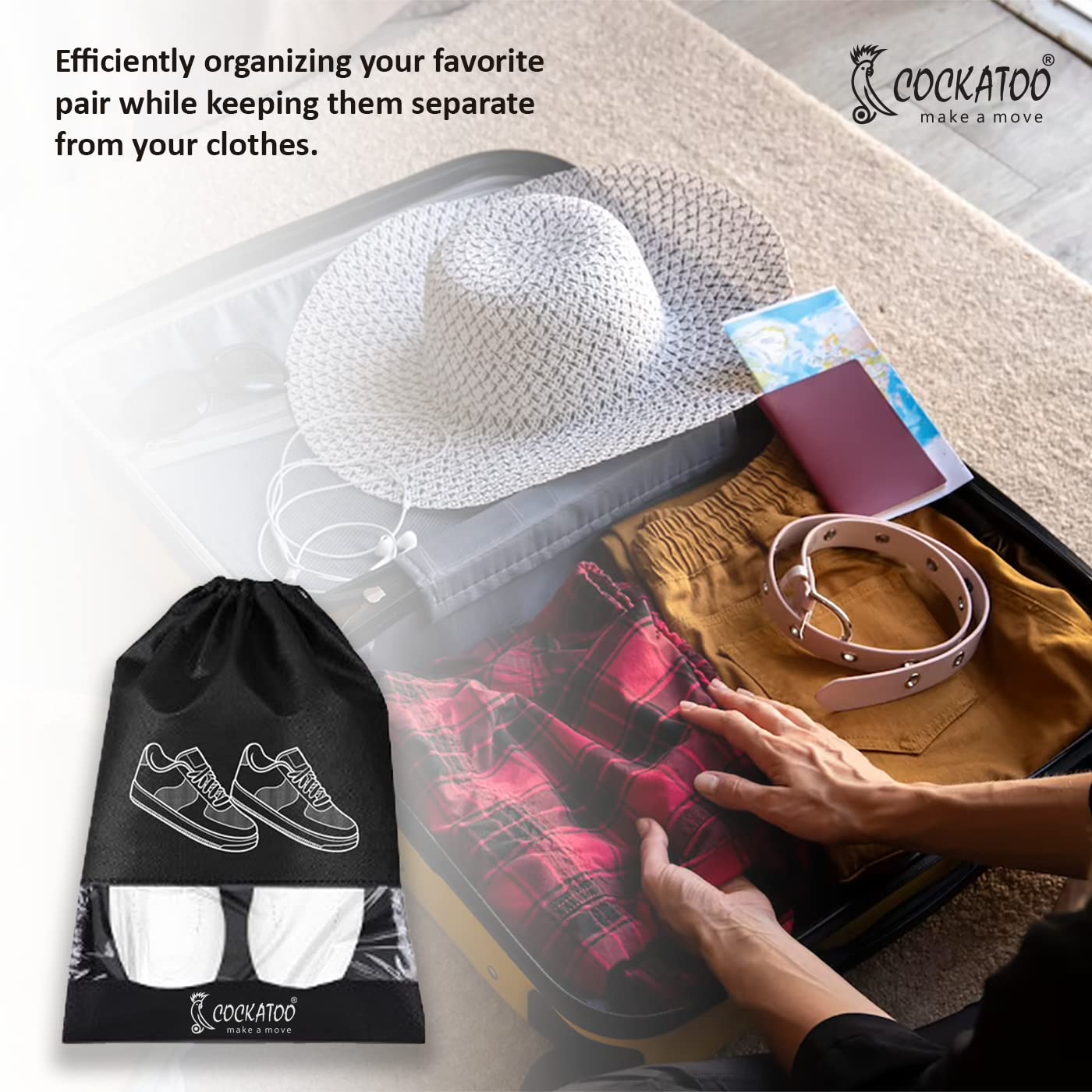 Cockatoo Shoe Bag for Travel & Storage, Women & Men, Travelling Shoe Storage Bag, Shoe Storage Organizer Bag - Pack of 6 Shoe Pouch(13 x 17.32 Inch)