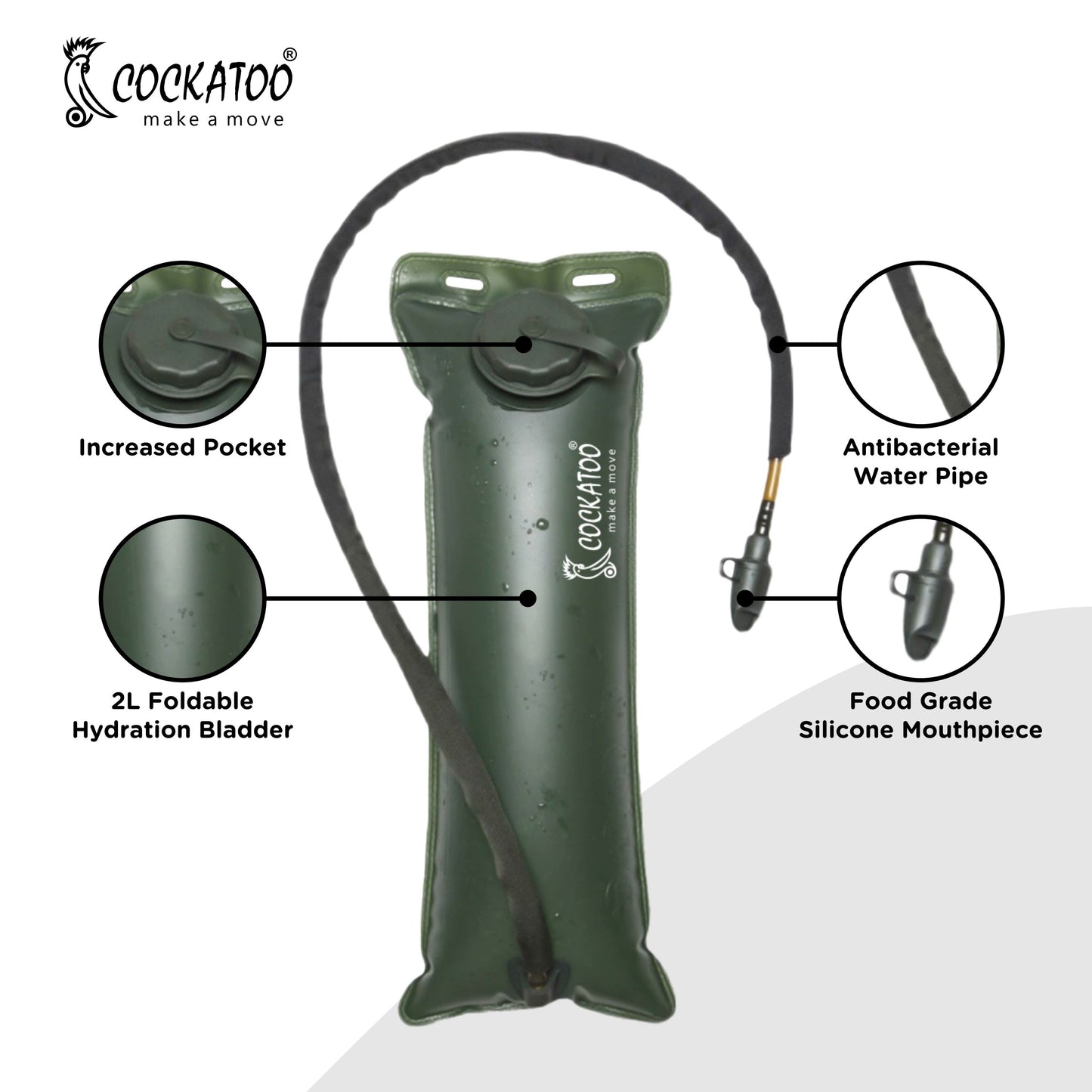 Cockatoo Hydration Bladder 2 Liter Leakproof Water Reservoir, Outdoor Water Bag, Material: EVA(6 Month Warranty)