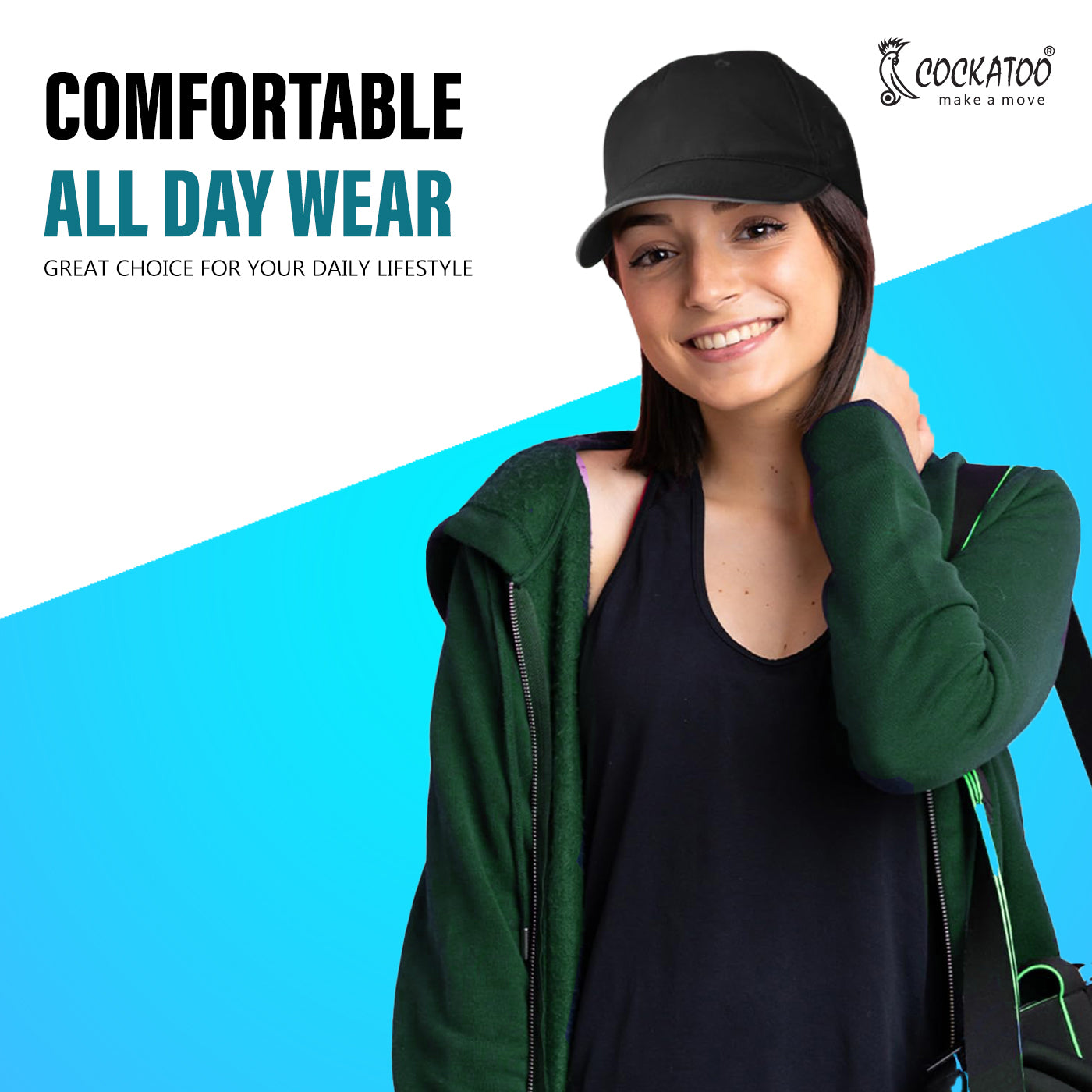 Cockatoo Head Caps for Men, Stylish Cap with Adjustable Strap with Airholes, Polycotton Material(6 Month Warranty)