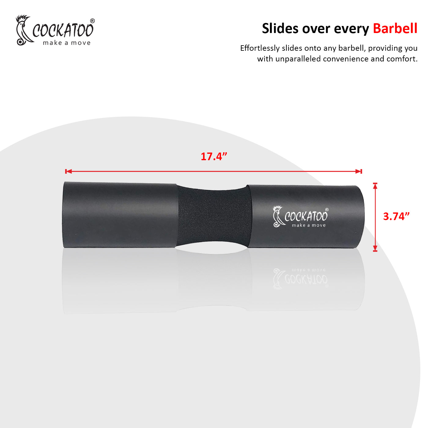 Cockatoo Black Barbell Pad with Enhanced Cushioning for Weight Lifting, Squats, and Hip Thrusts - Standard Size Foam Neck and Shoulder Support