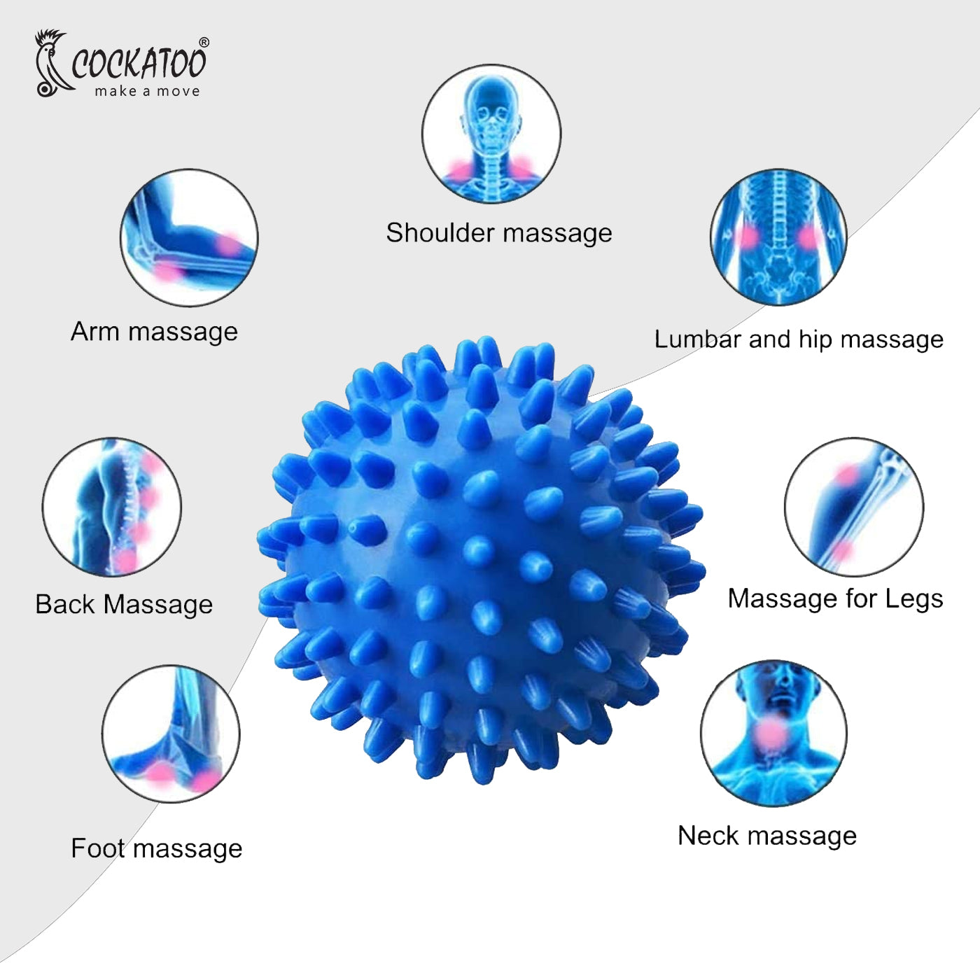 Cockatoo Massage Ball Set of 2 Balls, Soft Spike, Hard Spike for Self Release Deep Tissue Manual Massager, Muscle Mobility, Post Workout Recovery, Multicolor