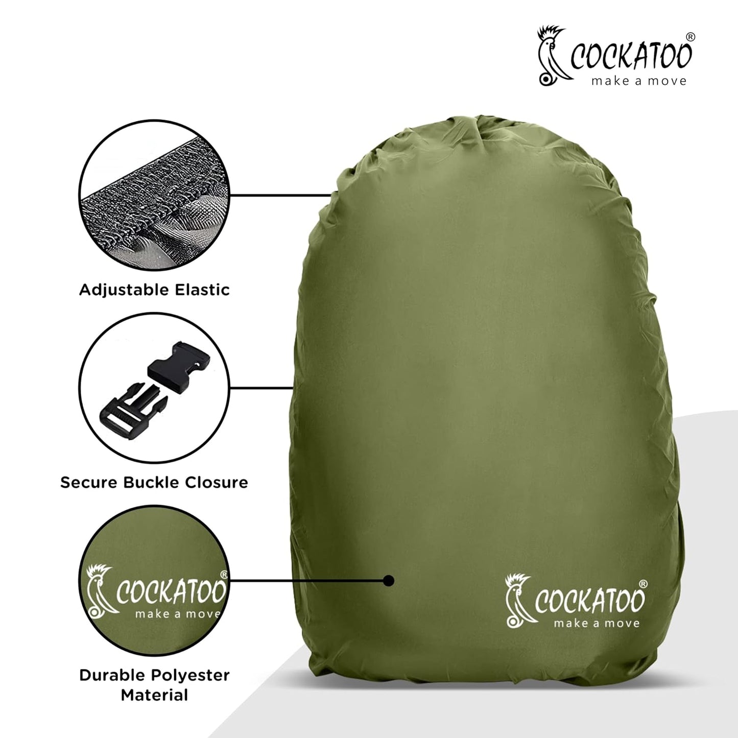 Cockatoo Bag Cover for Back Pack,40L Bag Cover Waterproof, Bag Cover for Rain & Dust(6 Month Warranty)