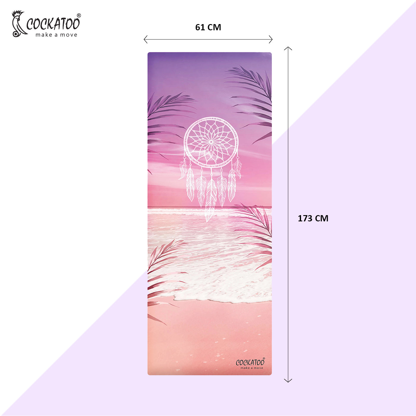 Cockatoo Printed Yoga Mat - 5mm Anti-Slip PVC Exercise Mat with Carrying Strap (W)61 x (L)173cm - 3 Unique Creative Prints