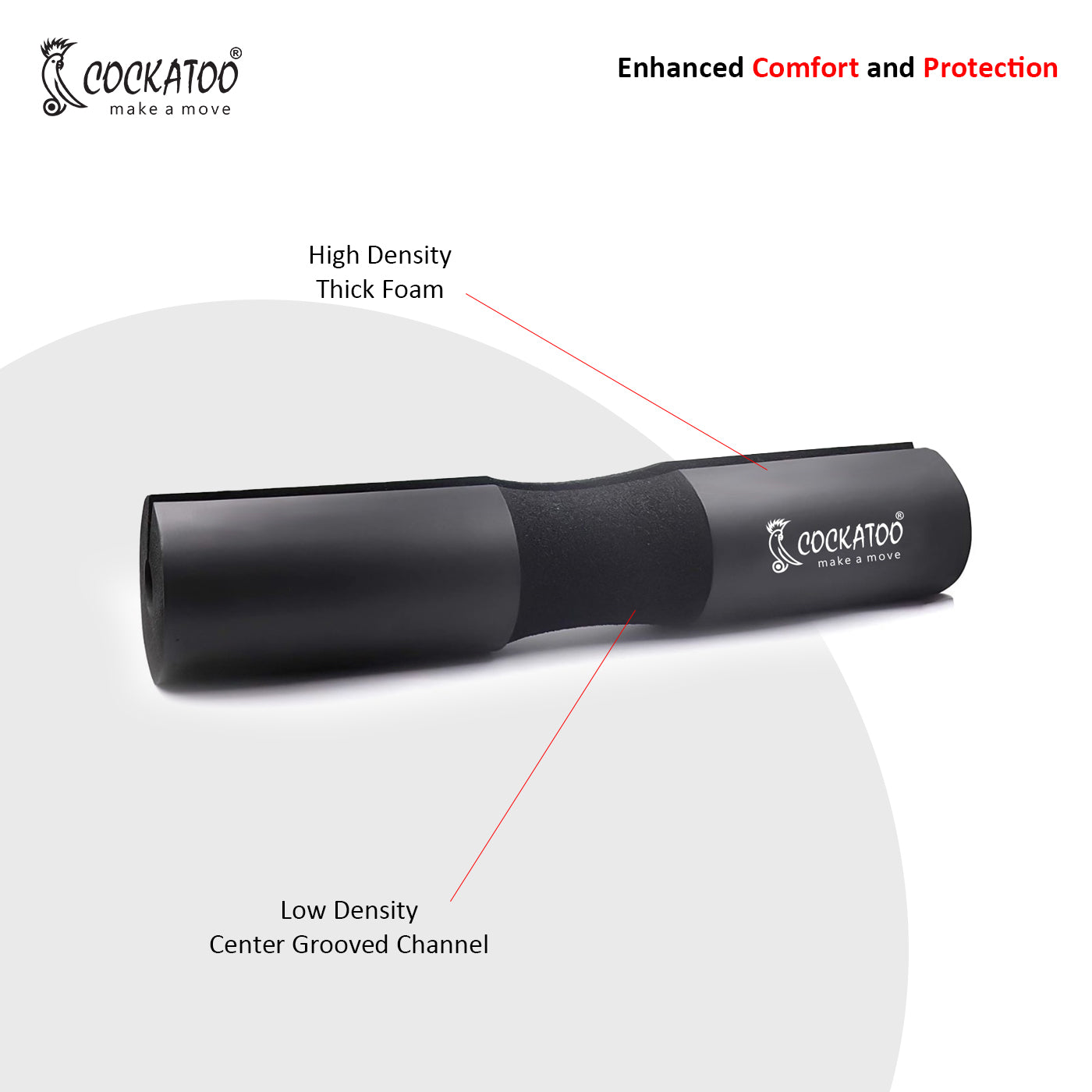 Cockatoo Black Barbell Pad with Enhanced Cushioning for Weight Lifting, Squats, and Hip Thrusts - Standard Size Foam Neck and Shoulder Support