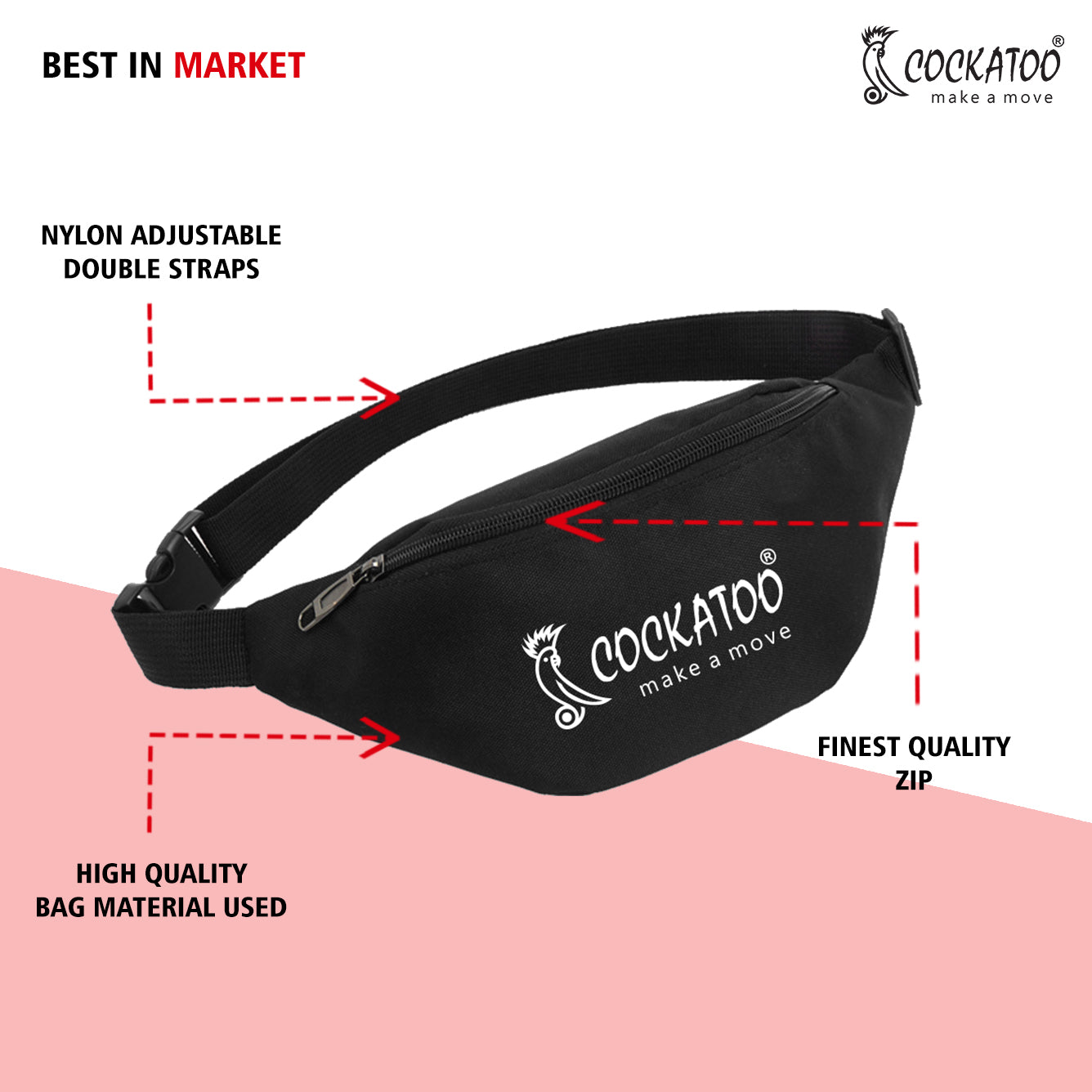 Cockatoo Waist Bag for Men & Women, Fanny Pack for Women, (6 Month Warranty) - 4 Colours