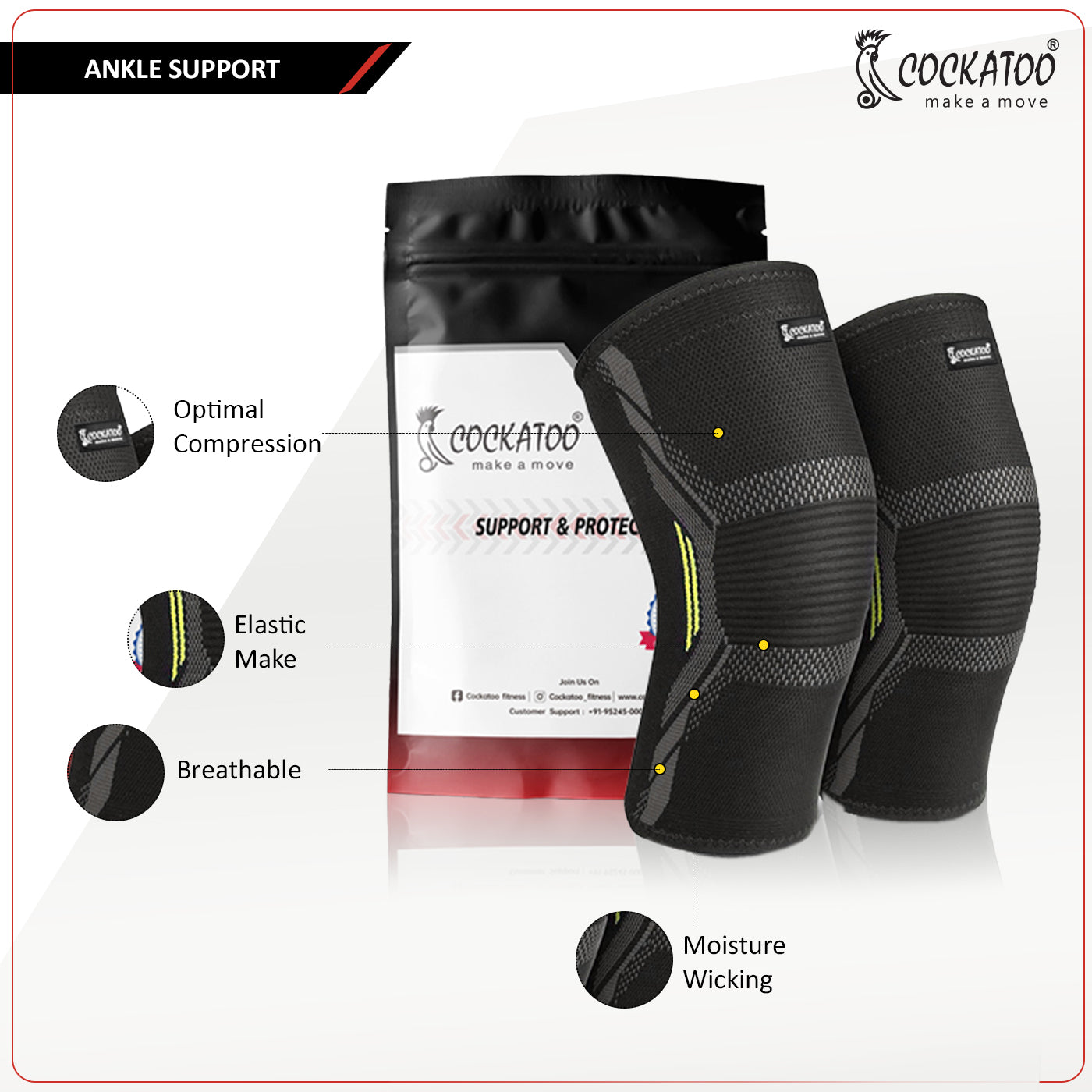 Cockatoo Elbow Support For Gym, Elbow sleeve For Men,Elbow Sleeve for Support and Compression, Comfortable and Breathable Elbow Brace for Sports and Recovery(Pack of Two)