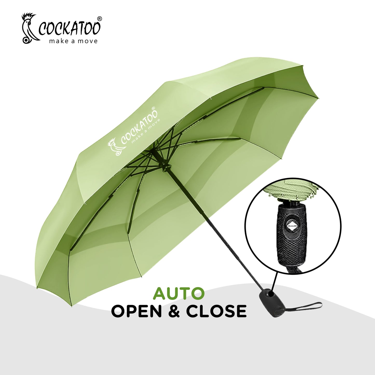 Cockatoo Rain-Guard Automatic Umbrella with 8 Ribs, Material- Polyponee, Umbrella for Women & Men, with Auto Open-Close Button(6 Month Warranty)