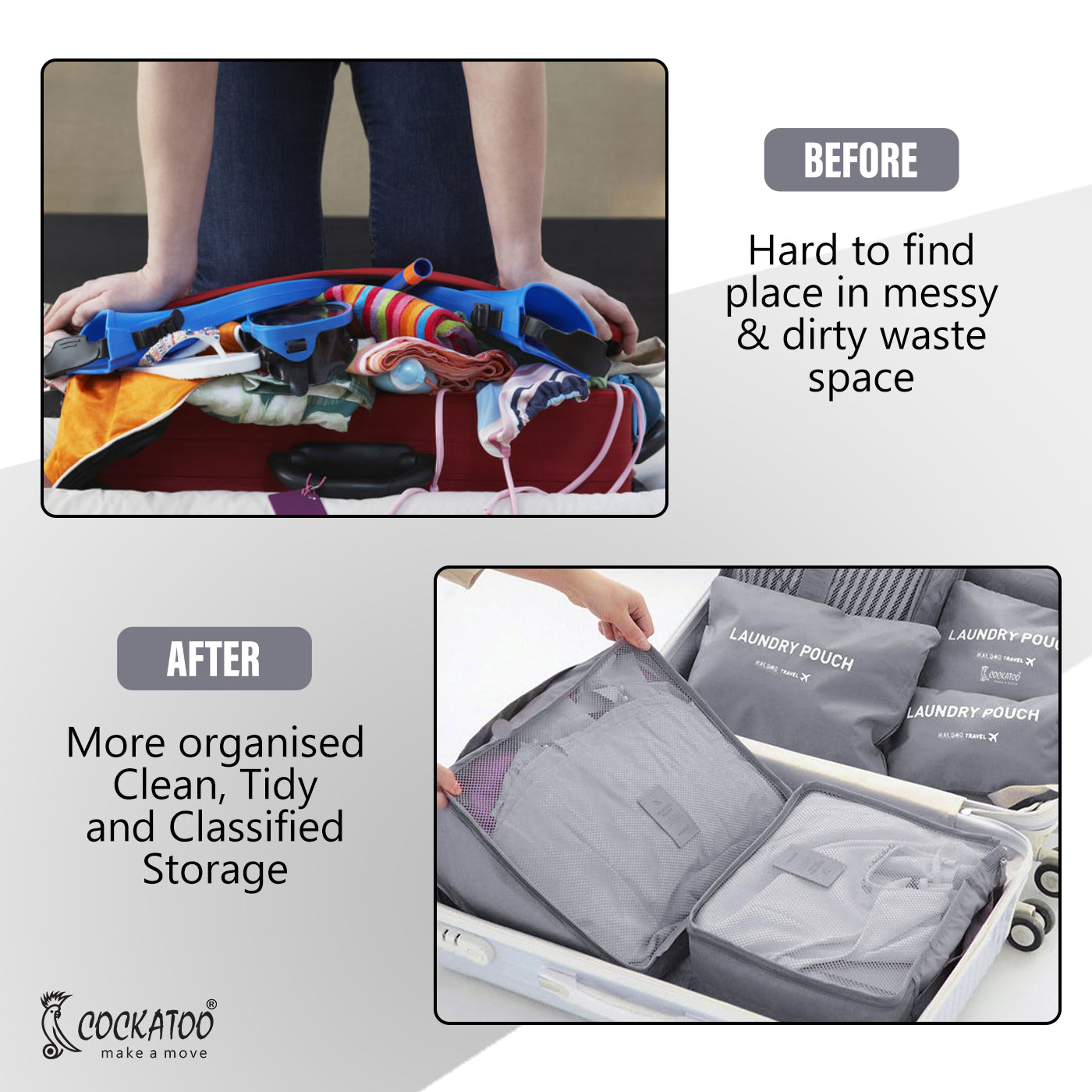 Cockatoo Horizon 6 Pc Travel Storage Bag,Travel Organizer Bags for Luggage, Material: Oxford Cloth(6 Month Warranty)