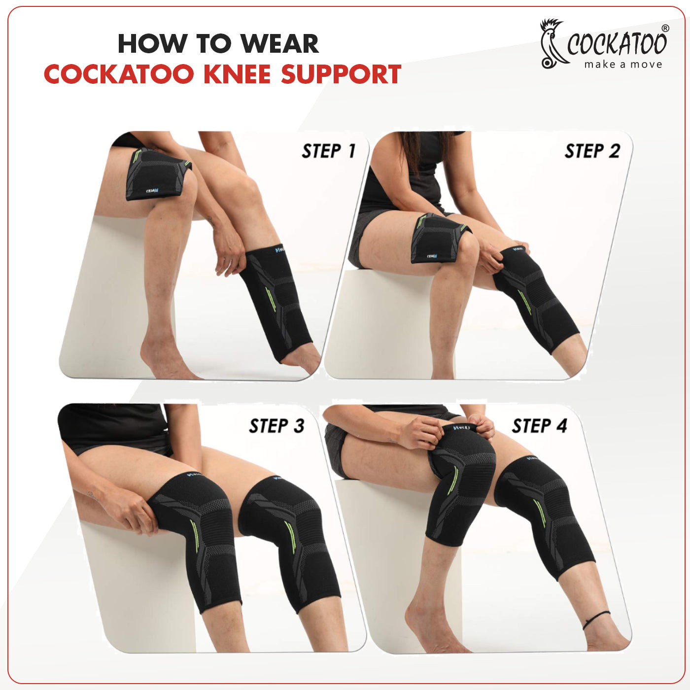Cockatoo Knee Compression Support KN-333 - Nylon & Spandex Material - Green Color - Extra-Large Size - for Gym, Running, Cycling, Sports, Jogging, Workout, and Pain Relief