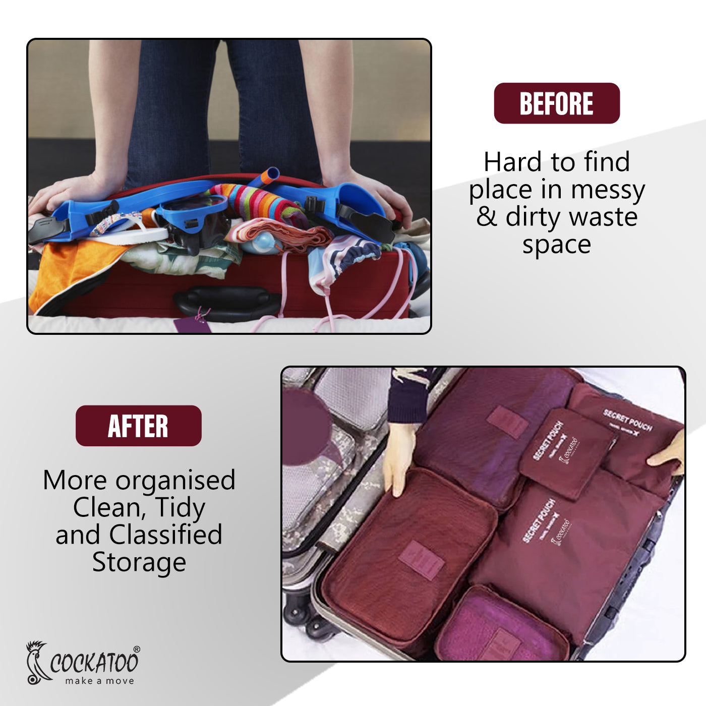 Cockatoo Horizon 6 Pc Travel Storage Bag,Travel Organizer Bags for Luggage, Material: Oxford Cloth(6 Month Warranty)