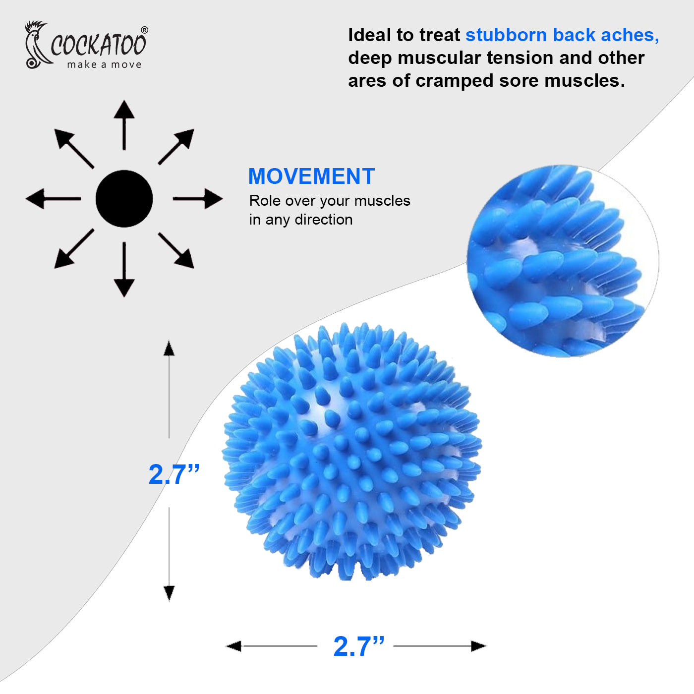 Cockatoo Massage Ball Set of 2 Balls, Soft Spike, Hard Spike for Self Release Deep Tissue Manual Massager, Muscle Mobility, Post Workout Recovery, Multicolor