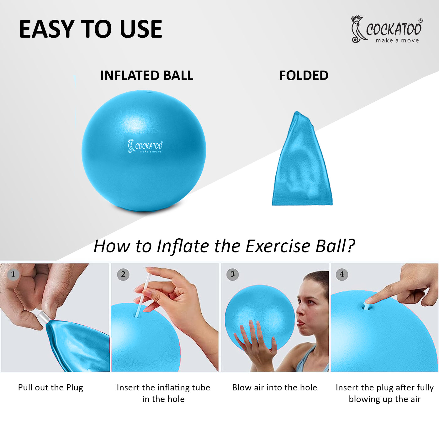 Cockatoo 20 CM Mini Aerobic Ball/Gym Ball Anti Burst Exercise Fitness Pilates Balance Ball with Straw for Air
