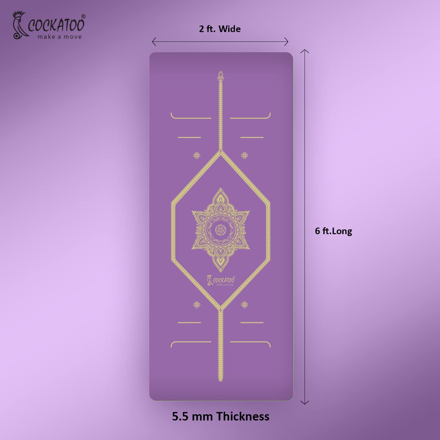 Cockatoo Super Premium 5.5 MM Pure Natural Rubber Non Slip, Unrolls Flat Always, Sweat Absorbent Yoga Mat For Women and Men with Cover Bag L-183CM x W-61CM (1 Year Warranty)