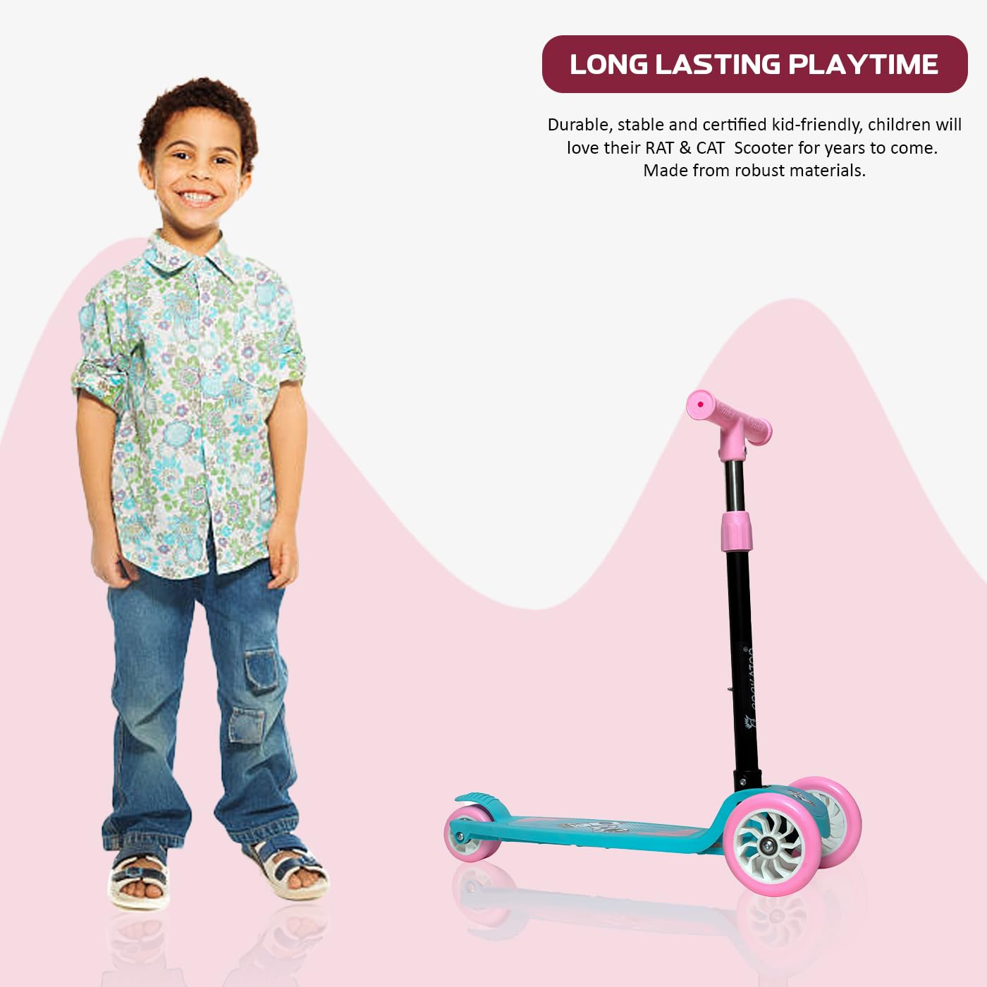 Cockatoo Rat&Cat Series Kick Scooter 3 to 10 Years Boys & Girls, Kick Scooter with PVC Wheels & Rare Brakes