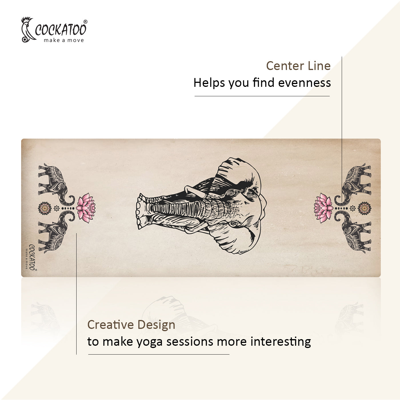 Cockatoo Printed Yoga Mat - 5mm Anti-Slip PVC Exercise Mat with Carrying Strap (W)61 x (L)173cm - 3 Unique Creative Prints