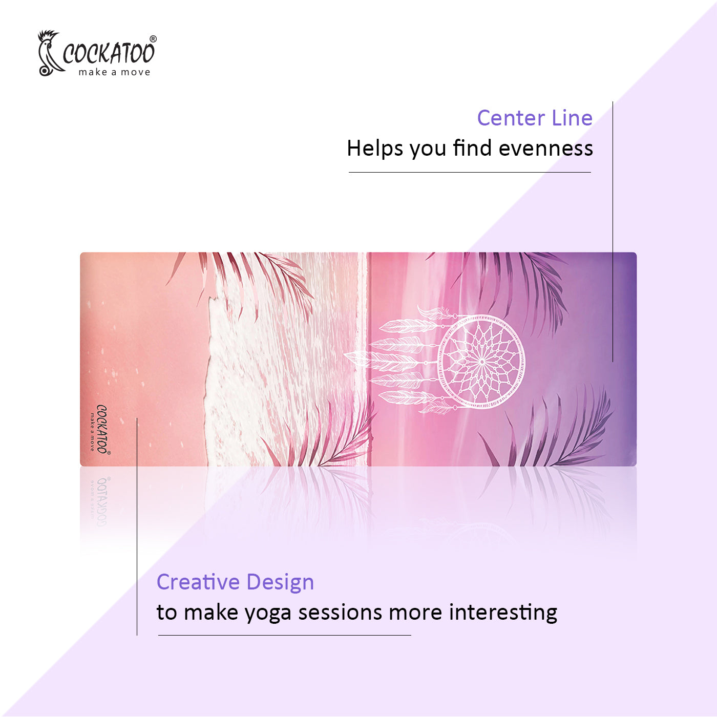 Cockatoo Printed Yoga Mat - 5mm Anti-Slip PVC Exercise Mat with Carrying Strap (W)61 x (L)173cm - 3 Unique Creative Prints