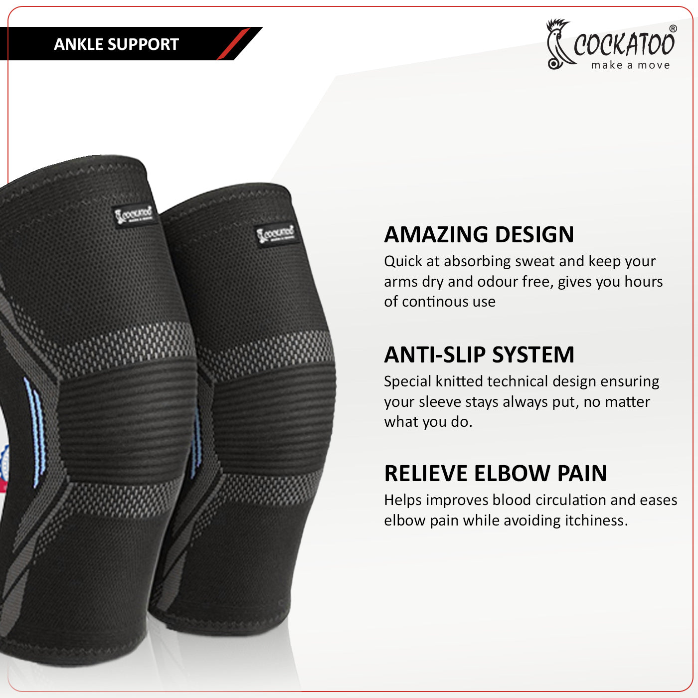 Cockatoo Elbow Support For Gym, Elbow sleeve For Men,Elbow Sleeve for Support and Compression, Comfortable and Breathable Elbow Brace for Sports and Recovery(Pack of Two)