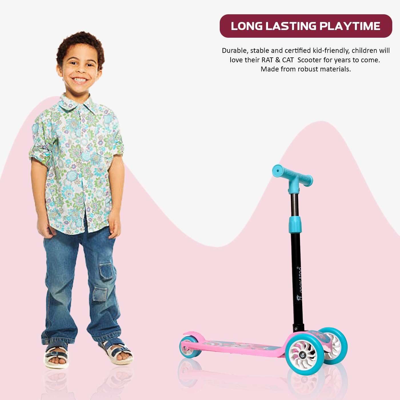 Cockatoo Rat&Cat Series Kick Scooter 3 to 10 Years Boys & Girls, Kick Scooter with PVC Wheels & Rare Brakes