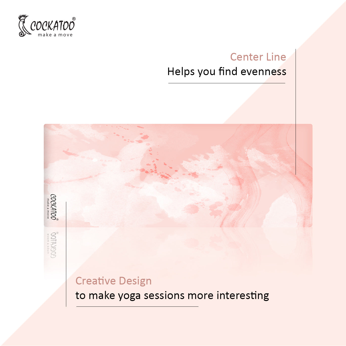 Cockatoo Printed Yoga Mat - 5mm Anti-Slip PVC Exercise Mat with Carrying Strap (W)61 x (L)173cm - 3 Unique Creative Prints