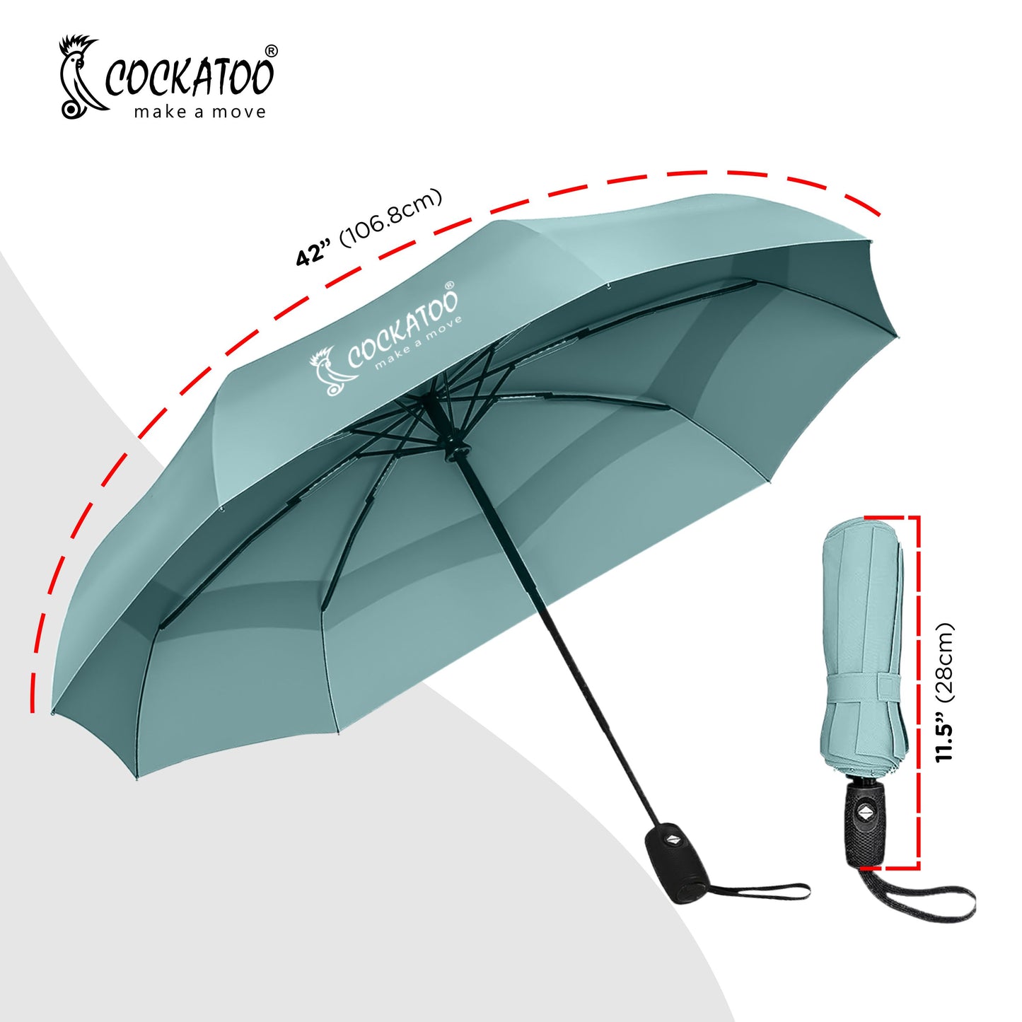 Cockatoo Rain-Guard Automatic Umbrella with 8 Ribs, Material- Polyponee, Umbrella for Women & Men, with Auto Open-Close Button(6 Month Warranty)