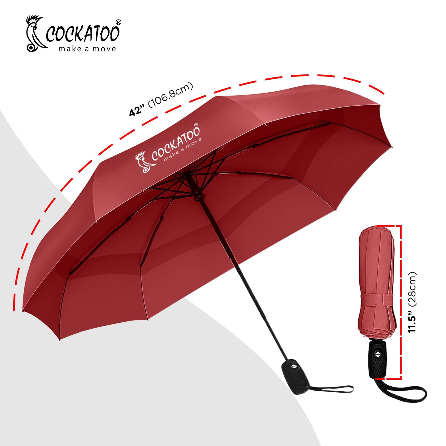 Cockatoo Rain-Guard Automatic Umbrella with 8 Ribs, Material- Polyponee , Umbrella for Women & Men, with Auto Open-Close Button(6 Month Warranty)