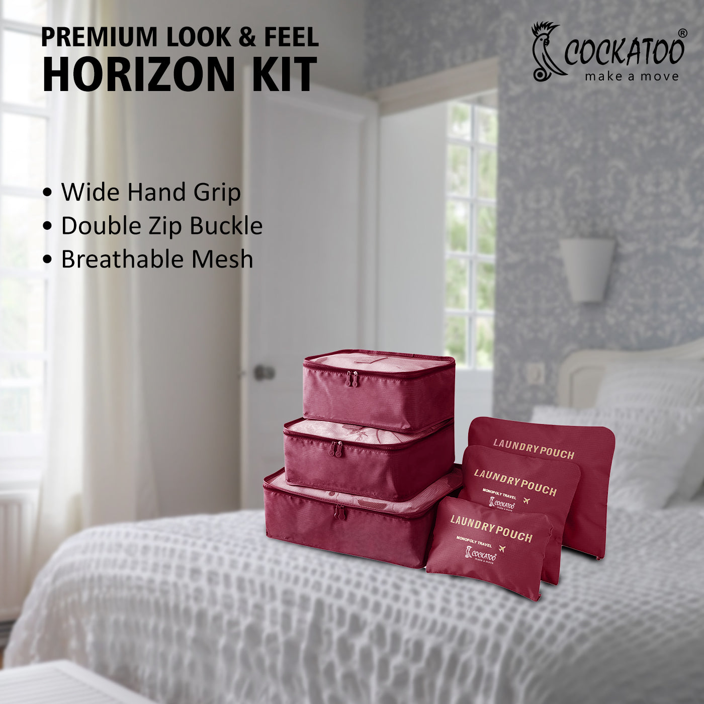 Cockatoo Horizon 6 Pc Travel Storage Bag,Travel Organizer Bags for Luggage, Material: Oxford Cloth(6 Month Warranty)