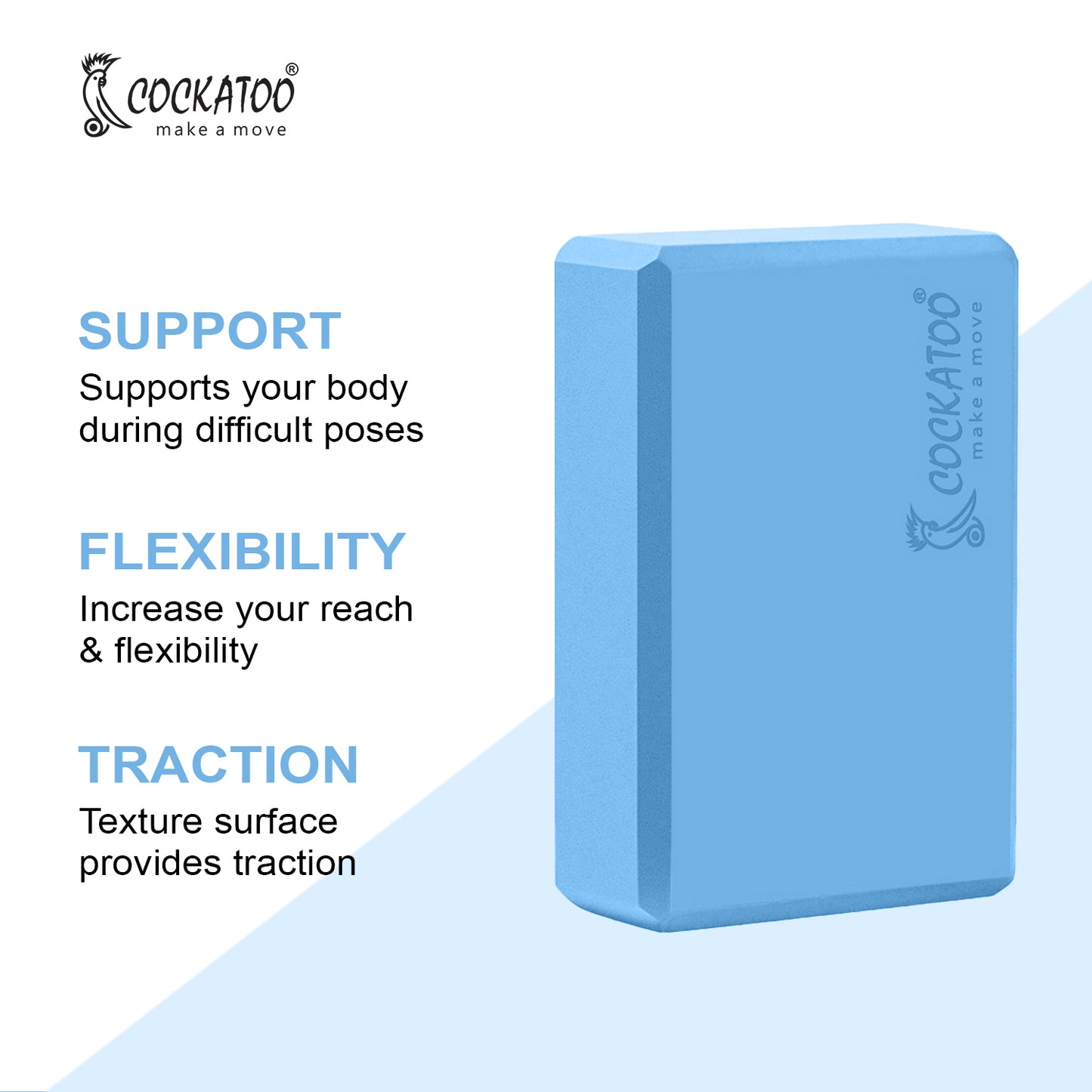 Cockatoo Yoga Block - Supportive Latex-Free EVA Foam Soft Non-Slip Surface for Yoga, Yoga Bricks Pack Of 1 (6 Month Warranty)