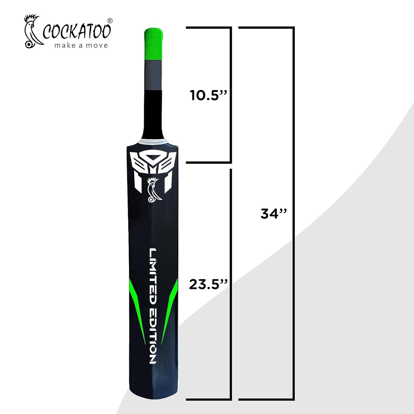 Cockatoo Destructor Complete Cricket Set l Academy Size (34'' x 4.5'') Bat with 3+1 Wicket Set and 1 Wind Ball l Heavy Duty Plastic Power Series l (Black-Florescent Green) l for Ages 15 and Above