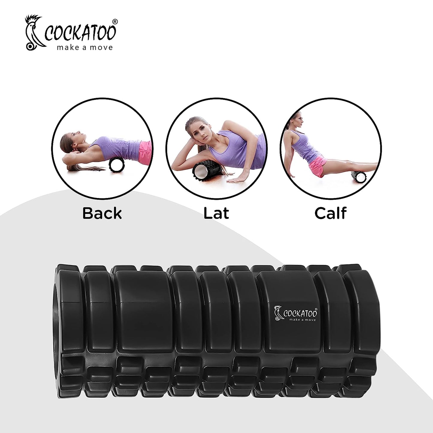 Cockatoo ECO High-Density Round Foam Roller for Exercise, Foam Roller for Tissue Massager, Muscle Massage and Myofascial Trigger Point Release, Length 33CM (6 Month Warranty) (Black-Green)