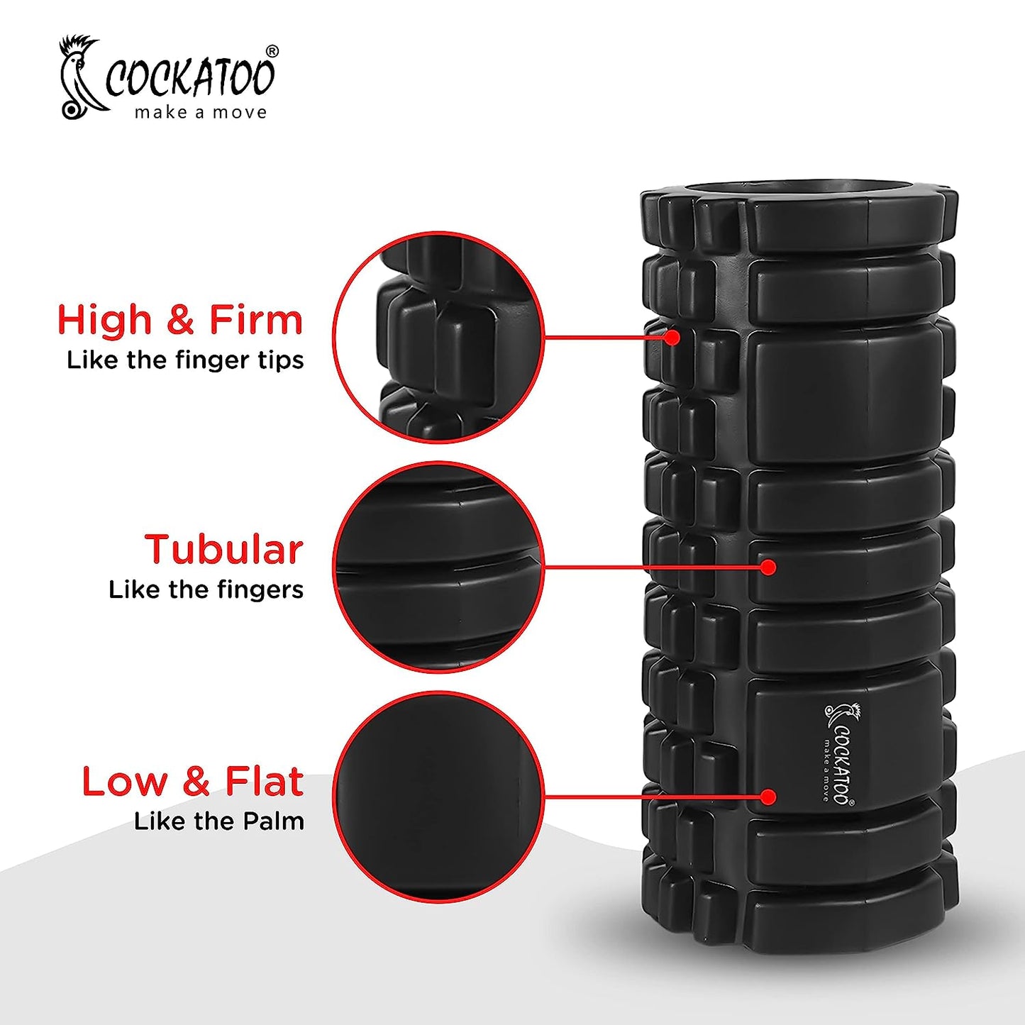 Cockatoo ECO High-Density Round Foam Roller for Exercise, Foam Roller for Tissue Massager, Muscle Massage and Myofascial Trigger Point Release, Length 33CM (6 Month Warranty) (Black-Green)