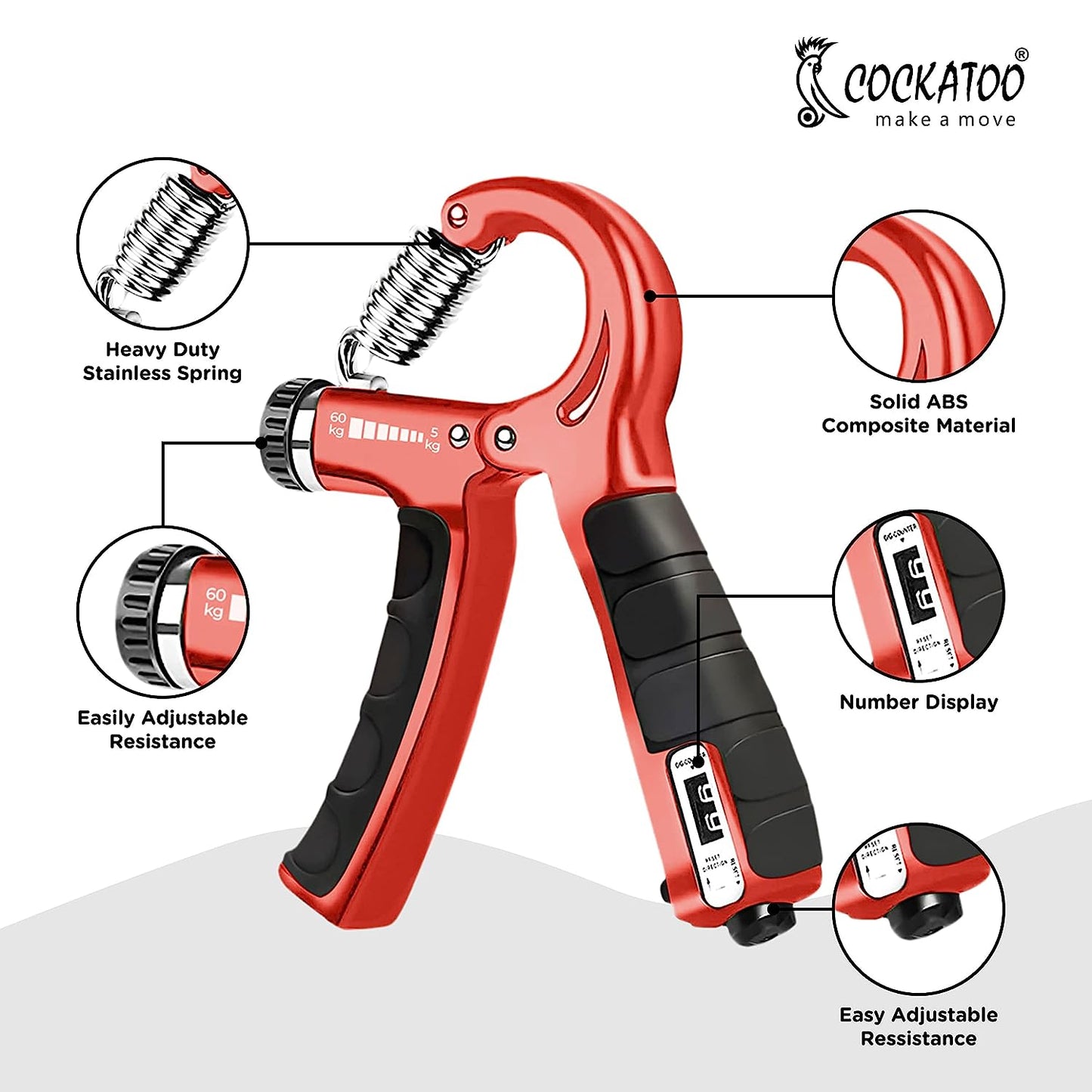 Cockatoo Counter Hand Grip Strengthener|(5 KG - 60 Kg) Adjustable Hand Grip| Hand Gripper for Men & Women| Digital Hand Grip Strengthener (6 Month Warranty) (Skyblue)