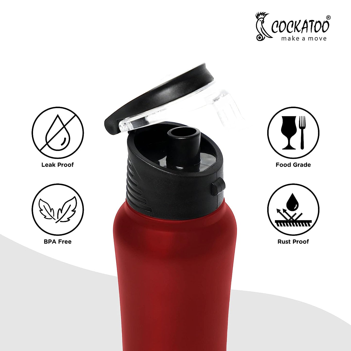 Cockatoo Fusion 750Ml Single Wall Stainless Steel Water Bottle for Gym, Yoga & Cycling|100% BPA Free| 100% Rust Free | Pack of 1