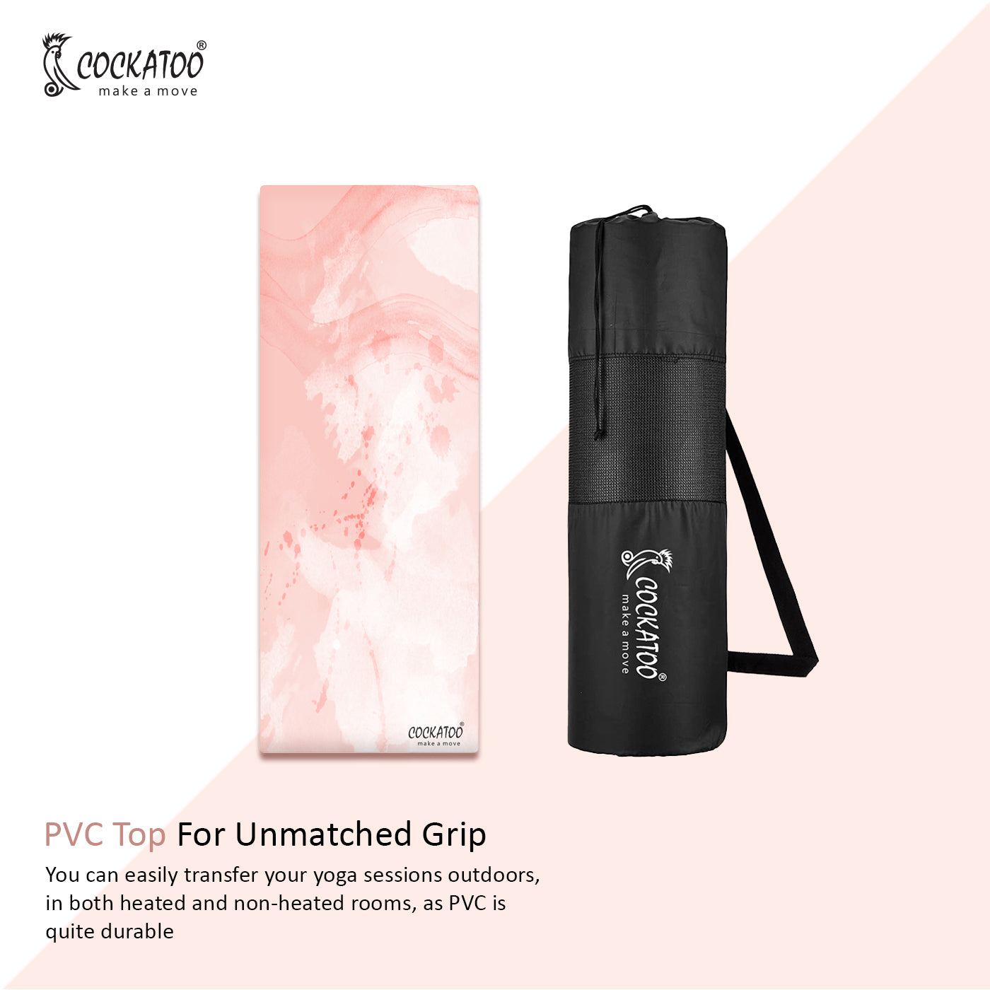 Cockatoo Printed Yoga Mat - 5mm Anti-Slip PVC Exercise Mat with Carrying Strap (W)61 x (L)173cm - 3 Unique Creative Prints