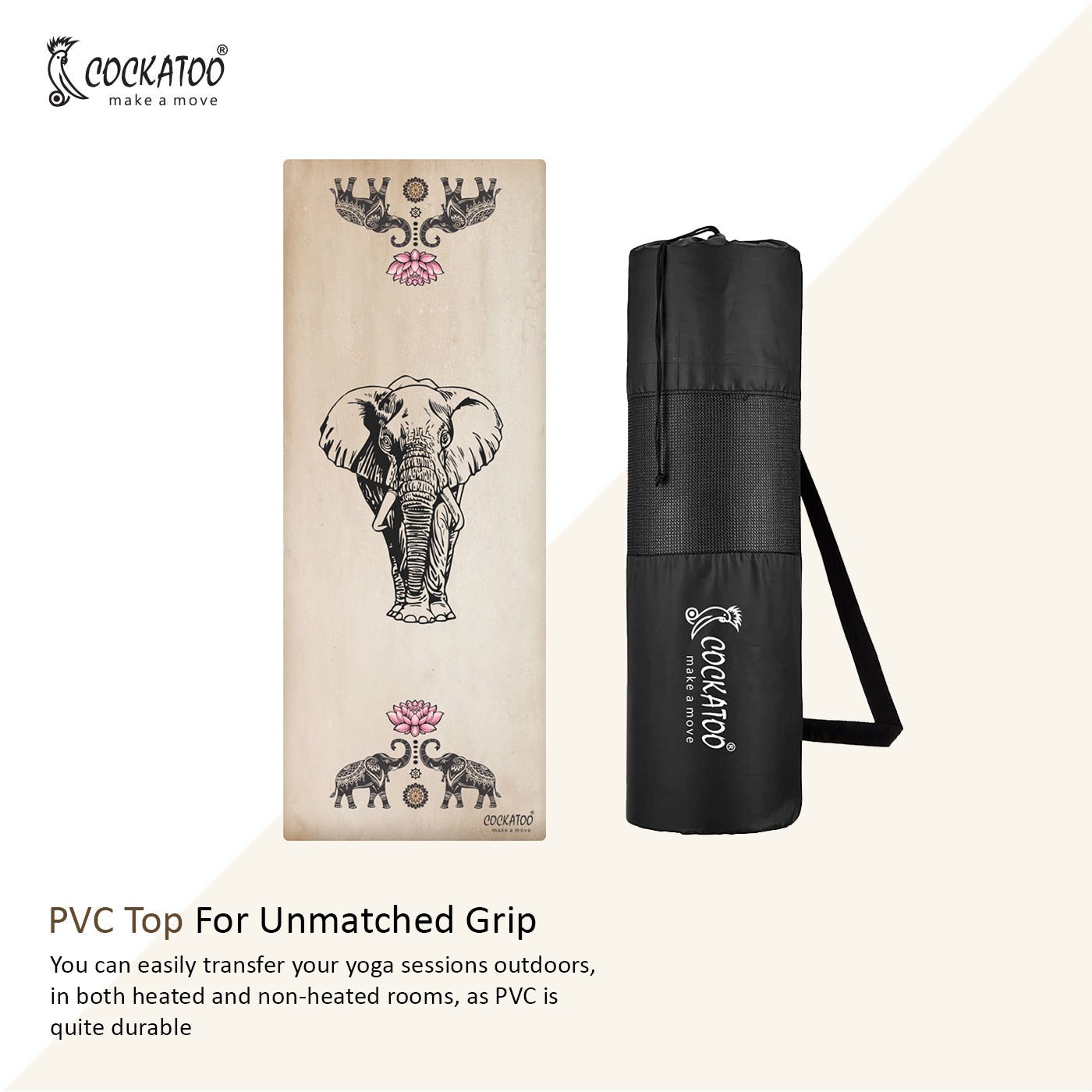 Cockatoo Printed Yoga Mat - 5mm Anti-Slip PVC Exercise Mat with Carrying Strap (W)61 x (L)173cm - 3 Unique Creative Prints