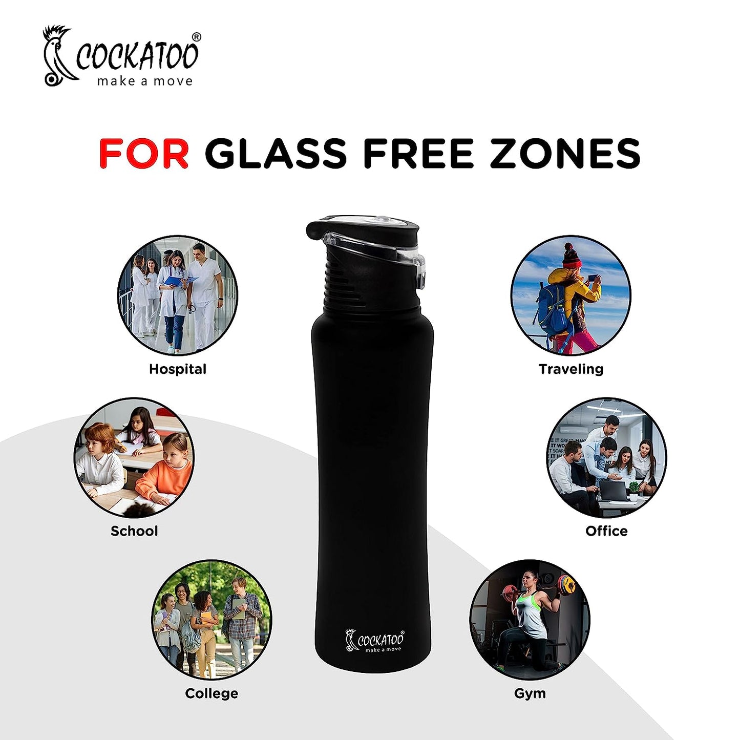 Cockatoo Fusion 750Ml Single Wall Stainless Steel Water Bottle for Gym, Yoga & Cycling|100% BPA Free |100% Rust Free | Pack of 1