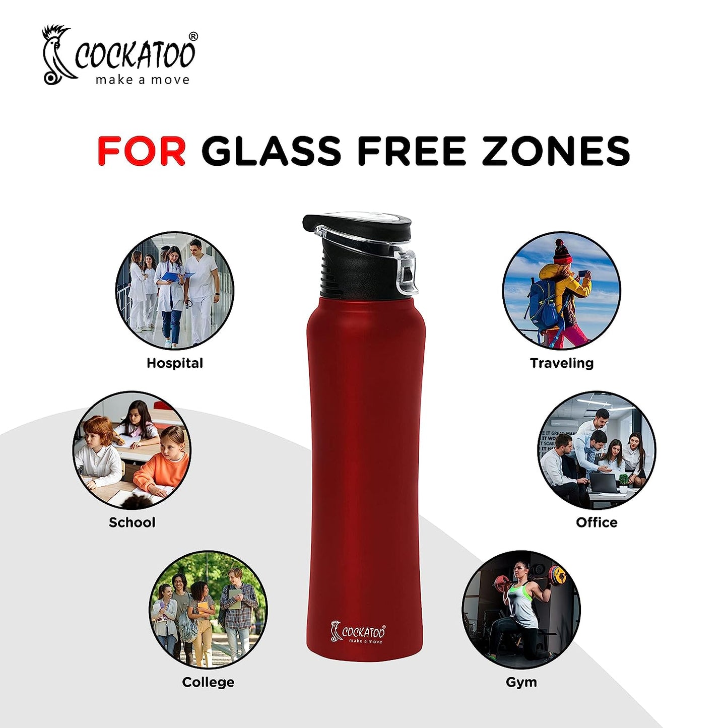 Cockatoo Fusion 750Ml Single Wall Stainless Steel Water Bottle for Gym, Yoga & Cycling|100% BPA Free| 100% Rust Free | Pack of 1
