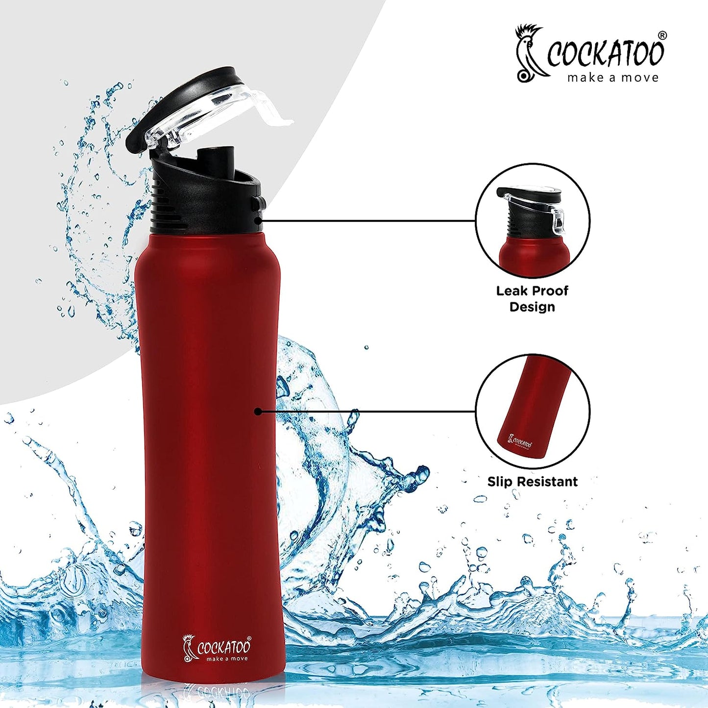 Cockatoo Fusion 750Ml Single Wall Stainless Steel Water Bottle for Gym, Yoga & Cycling|100% BPA Free| 100% Rust Free | Pack of 1