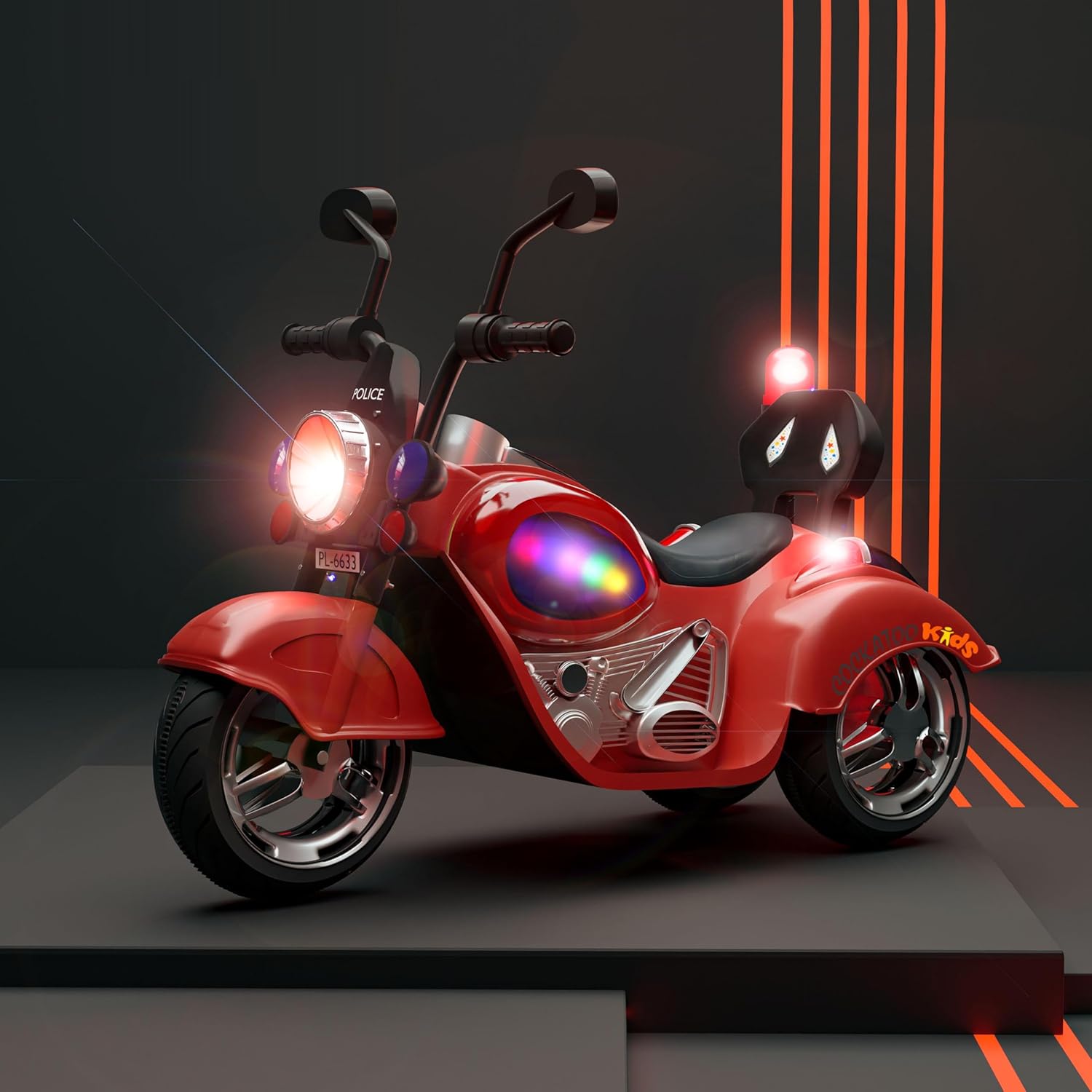 Cockatoo 7E Cruise| Electric Kids Police Bike| With Music Multicolor