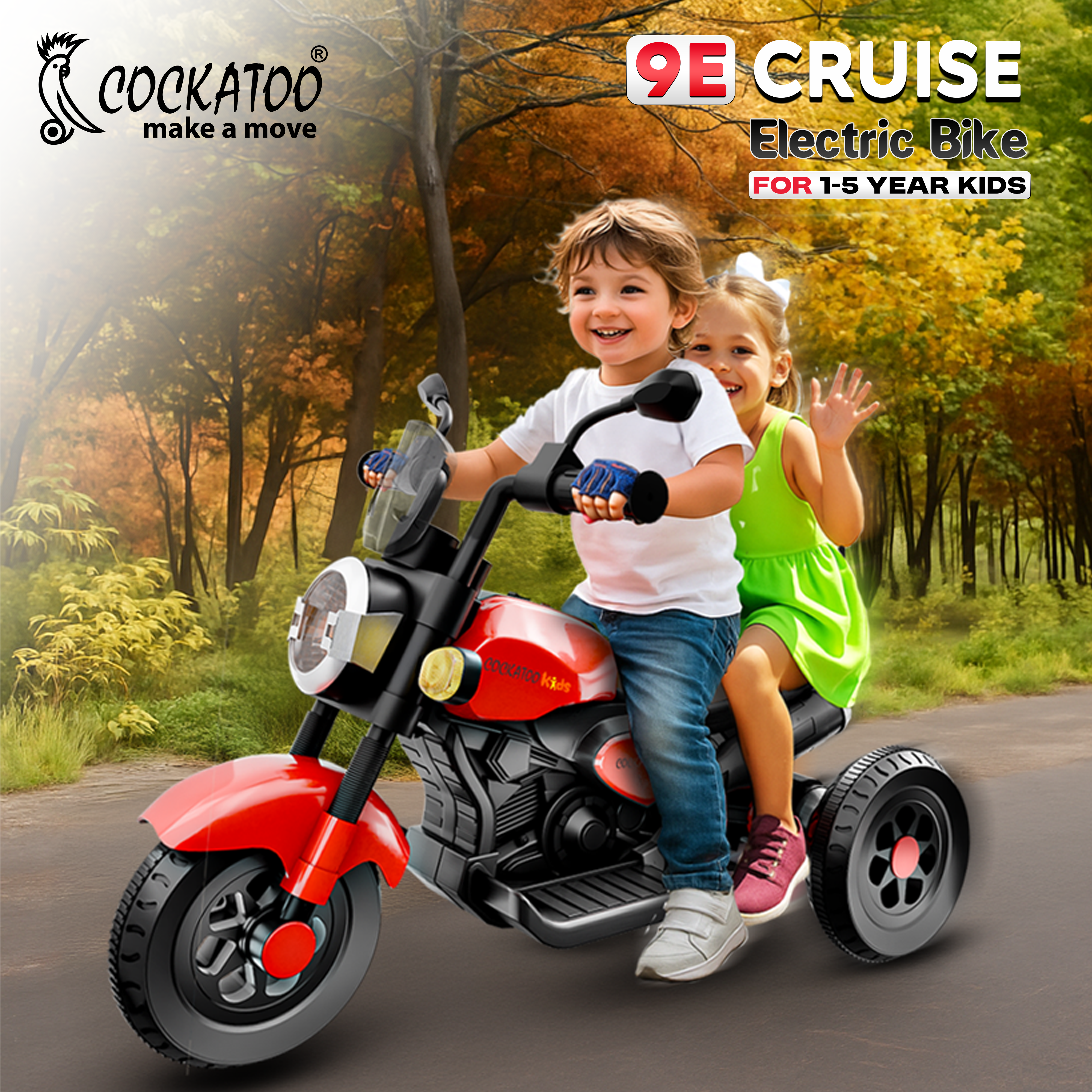 Cockatoo 9E Cruise Electric Bike| Rechargeable EV Bike for 2-8 Yrs, 6V