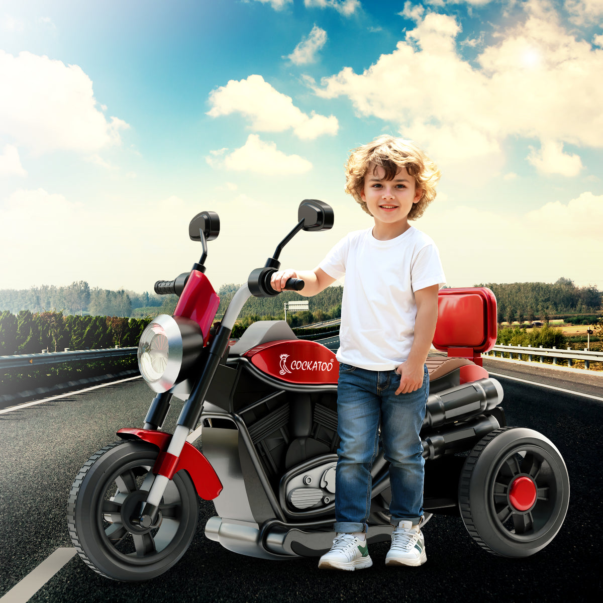 Cockatoo 5ECruise Rechargeable Electric Kids Bike| For 1-5 Yrs With Music & LED | Red