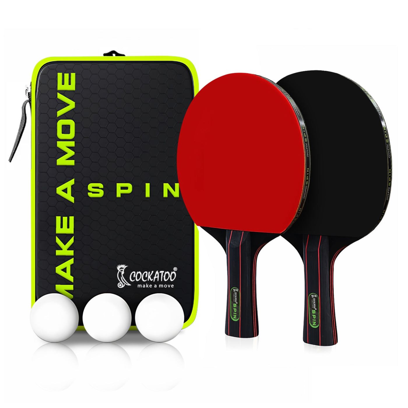 Tt Racket Rectangular Cockatoo Spin 3-Star Table Tennis Racket Set| TT Set With 2 Bats & 3 B