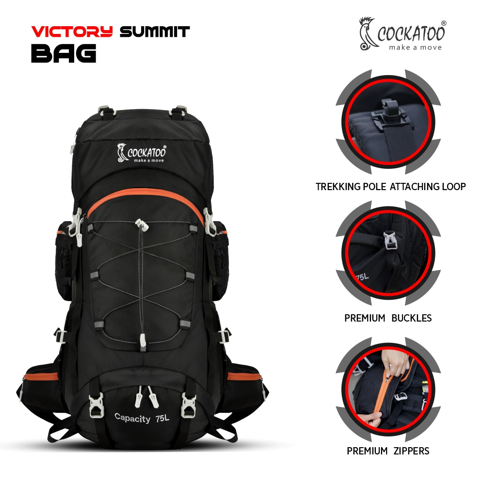 Cockatoo Victory Summit 75L Rucksack Trek Bag | With Rain Cover| Water