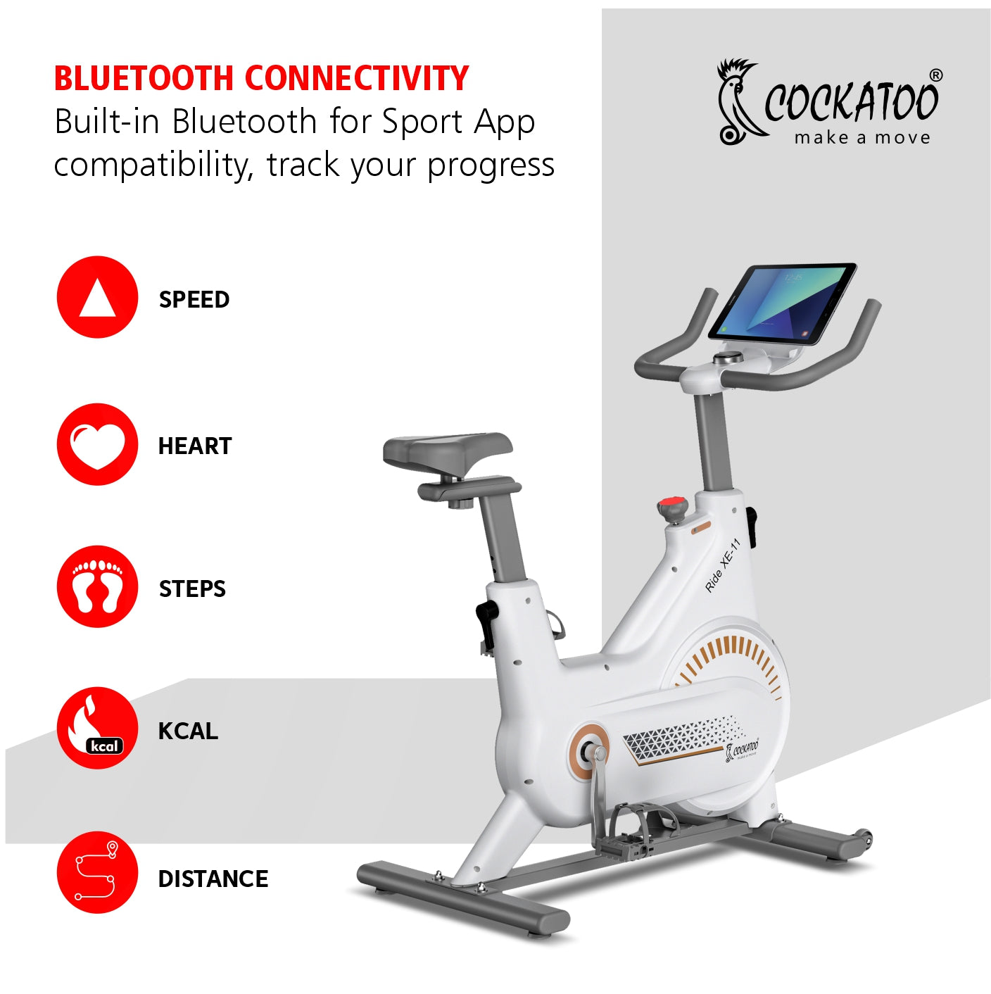 Cockatoo Ride XE11 Spin Bike Exercise Cycle Flywheel Size 8Kg |Photoelectric Pulse Sensors Max User Weight- 140 Kg