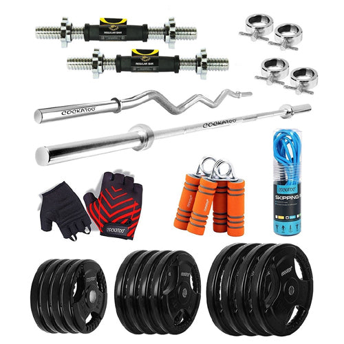 Cockatoo Professional Gym Training (10 Kg to 200 Kg) Home Gym Set With Regular Metal Integrated Rubber Plates; Home Gym Combo
